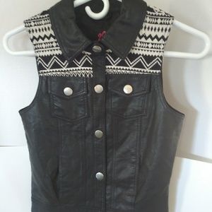 BeBe Black Leather Vest with Indian print shoulder